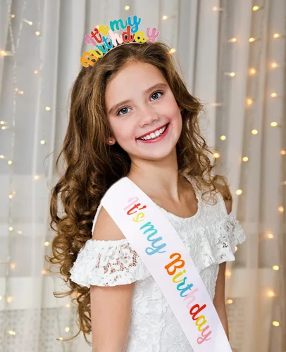 Vista 2 de Corona de cumpleaños para niñas, lindo juego de banda y tiara para mujer, decoración de diadema para regalos