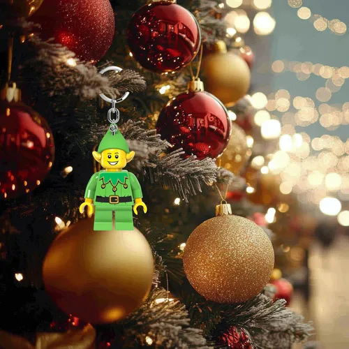 Vista 2 de LEGO Minifigure - Llavero de luz grande de 3 pulgadas de alto, elfo navideño (KE181H), regalo de vacaciones, relleno de calcetines