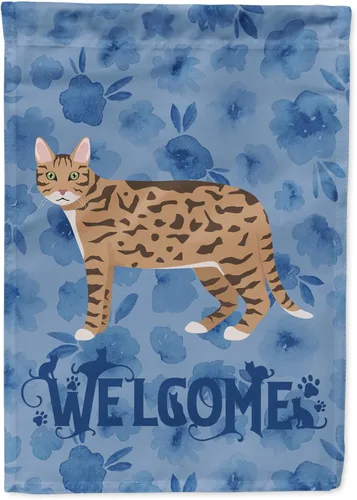 Vista 250 de Caroline's Treasures CK4813CHF - Bandera de bienvenida con gato abisinio azul, manga grande, para porche, para colgar en la pared, poliéster