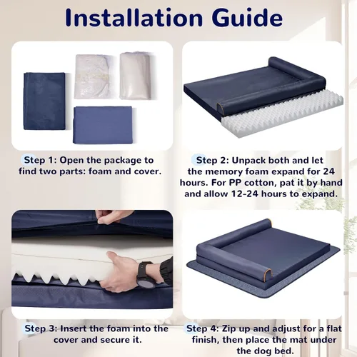 Vista 6 de Cama para perro XL indestructible impermeable para perros grandes, sofá ortopédico con alfombrilla antideslizante, cama de espuma viscoelástica