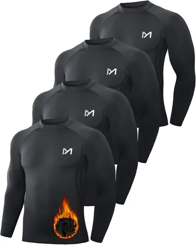 Vista 31 de MEETWEE Paquete de 4/5 camisas de compresión térmica para hombre, manga larga, forro polar, capa base, equipo de entrenamiento de invierno