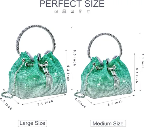 Vista 6 de Bolso de noche con diamantes de imitación para mujer, bolso de mano plateado con diamantes brillantes para mujer, fiesta, club, boda, baile