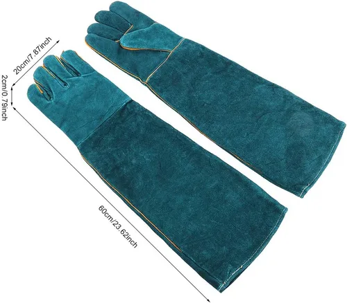 Vista 9 de Guantes antimordeduras, lona azul para entrenamiento de reptiles para mascotas, antimordeduras, alargan, guantes de protección de seguridad