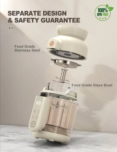Vista 3 de Máquina automática de alimentos para bebés, molinillo de alimentos de vidrio para bebés, licuadora y vaporera y máquina de puré con cocción