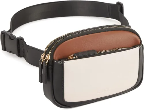 Vista 8 de CLUCI Riñonera para Mujer, Mini Bolsa Cruzada de Cintura Everywhere con Correa Ajustable, Riñonera de Cuero Vegano para Mujer A-0 Negro y Marrón