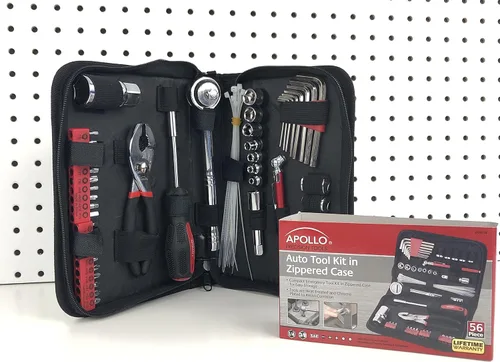 Vista 2 de Apollo Tools DT9774 - Juego de 56 herramientas compactas SAE en estuche con cremallera, juego de herramientas mecánicas pequeñas para emergencias