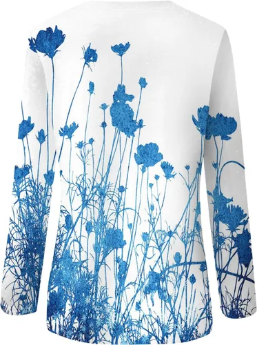 Vista 3 de Camisetas para mujer, a la moda, para uso diario, versátil, casual, cuello redondo, manga larga, impresa