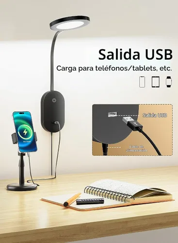 Vista 2 de Deeloop Luz de Lectura Montada en Pared LED para Cama, Luz de Libro para Pared, Lámpara de Mesita de Noche con Salida USB, Temporizador de Apagado