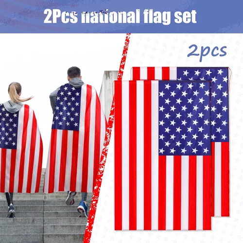 Vista 2 de Geyoga Disfraz de capa de bandera americana, 2 unidades, retro, de los años 80, patriótica de Estados Unidos, para adultos, celebración del Día
