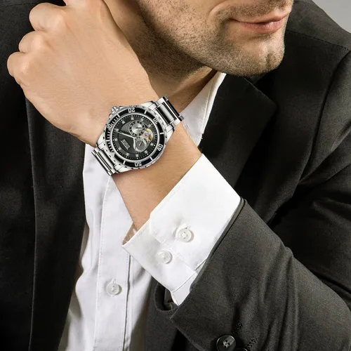 Vista 6 de Diella Men's Automatic Mechanical Wrist Watches, Luxury Skeleton Watches for Men with Black Green Jade & Steel Strap