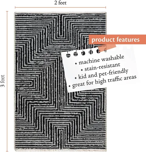 Vista 2 de Indigo Ink - Alfombra lavable, resistente a las manchas, decoración bohemia geométrica, fácil de limpiar, ideal para sala de estar, dormitorio