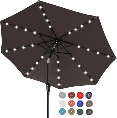 Vista 61 de ABCCANOPY Sombrillas solares duraderas para patio con 24 luces LED de 7.5 pies con 6 varillas resistentes (borgoña)