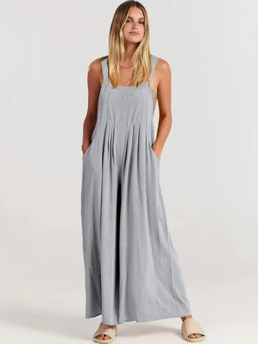 Vista 8 de ANRABESS Overol casual para mujer, holgado, sin mangas, tirantes ajustables, pechera, pierna ancha, con bolsillos