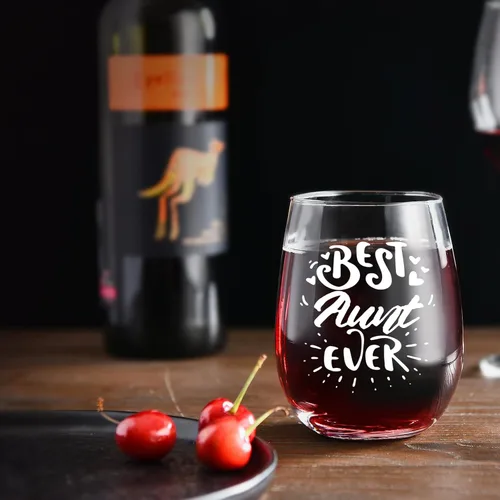 Vista 6 de Regalos para tía de sobrina sobrino – Best Aunt Ever Christmas, cumpleaños, Día de la Madre regalos para tía, tía nueva, copa de vino de 15 onzas