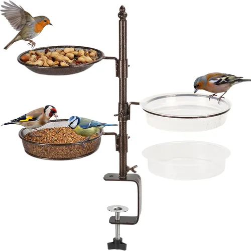 Vista 10 de Comederos para pájaros para cubierta, plataforma para comederos de pájaros, soporte de montaje en cubierta, spa para uso dual, soporte para flores