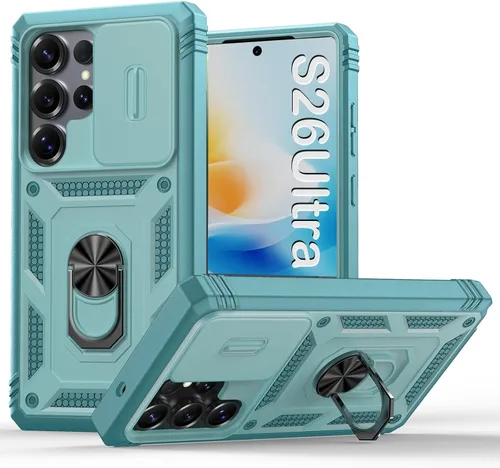 Vista 99 de PASNEW Funda militar para iPhone 13 Pro Max, cubierta de cámara deslizante y soporte de anillo de metal de 360°, carcasa rígida multicapa resistente