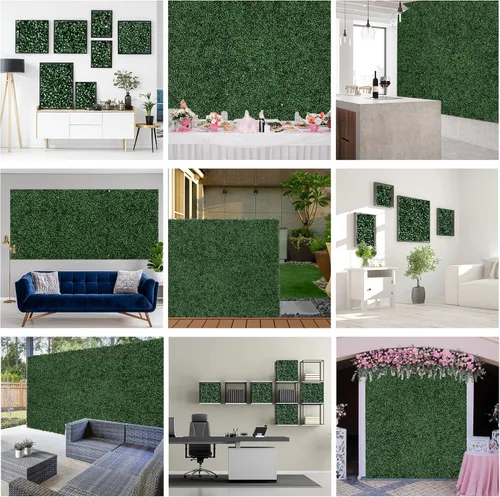 Vista 8 de Outsunny 12 piezas de 20 x 20 pulgadas cuadradas de plantas de privacidad artificiales con protección UV; imitación de hierba de Milán para muro