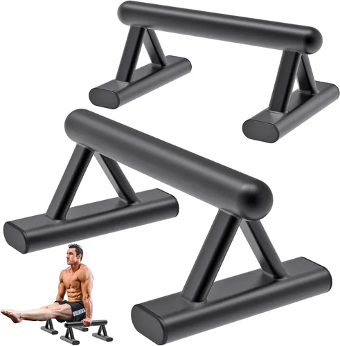 Vista 15 de SELEWARE Wood push up bars Parallettes bars Anti-slip Handstand Bars for Calisthenics, Fitness, Floor workouts Solid Wood with Sturdy Metal Bracket