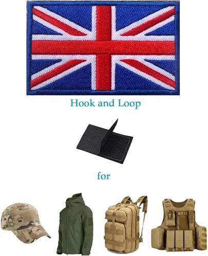 Vista 6 de 2 parches tácticos bordados de la Gran Unión Británica de Reino Unido, bandera de Inglaterra del Reino Unido, emblema para coser en la moral, Azul