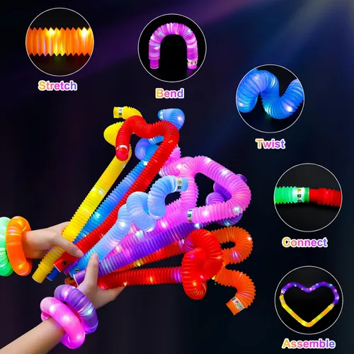 Vista 5 de UrChoice Varillas luminosas, 8 tubos LED Pop para fiesta, collares brillantes, juguetes de campamento iluminados, juego imaginativo, decoraciones