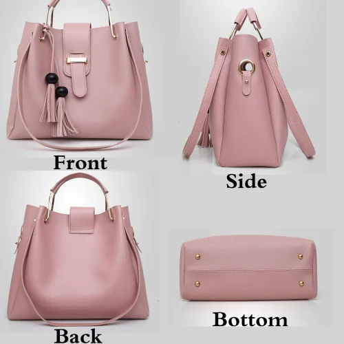 Vista 5 de Bolso y bolso para mujer 3 piezas con borla bolso de mano con asa superior