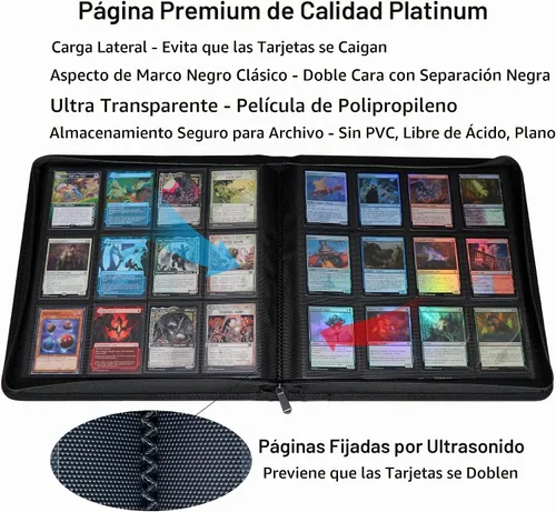 Vista 3 de Carpeta prémium con 720 tarjetas de 12 bolsillos, carpeta de álbum de tarjetas coleccionables sin anillo, carga lateral, UltraSonic-12720 Tech Zip
