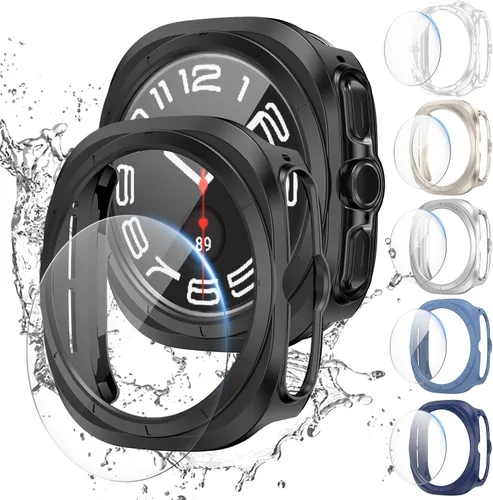 Vista 12 de JZK Juego de 6+6 fundas para Samsung Galaxy Watch 6 de 40 mm, protector de pantalla de PC duro impermeable + parachoques delgado de vidrio templado