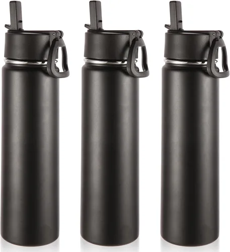Vista 36 de Volhoply Botella de agua aislada de 24 onzas con tapa con popote, botellas deportivas de boca ancha de acero inoxidable con asa, tazas de vacío