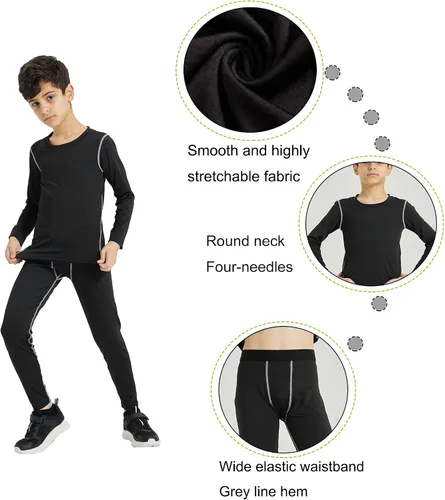 Vista 4 de YUSHOW Conjunto de compresión para niños, camisa de manga larga y pantalón, capa base, ropa interior de compresión, ropa interior térmica