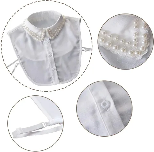 Vista 2 de Joyci Cuello falso de perlas de diamante Peterpan falso cuello media camisa Dickey (B blanco), Blanco