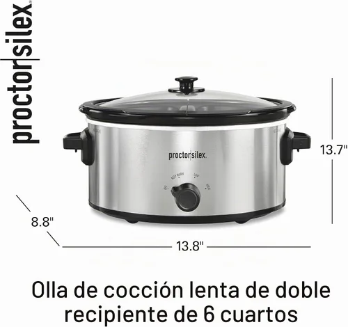 Vista 8 de Proctor Silex Olla de cocción lenta de doble plato con olla de 6 cuartos de galón y inserto antiadherente de 2.5 cuartos de galón para cocinar dos