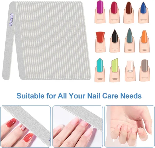 Vista 3 de Lima de uñas, pizarras de esmeril para uñas, grano 180/240, limas de uñas para uñas naturales, madera de doble cara, lima de uñas Emory profesional