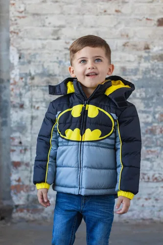 Vista 2 de DC Comics Justice League Superman Batman - Chaqueta acolchada con cremallera para niños pequeños a grandes