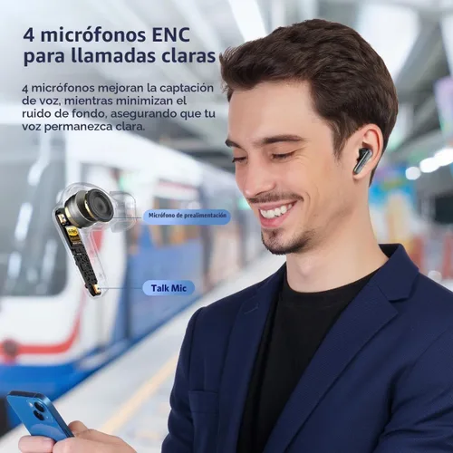 Vista 4 de Auriculares inalámbricos EarFun Air 2, controladores de 10mm con auriculares Bluetooth LDAC, audio de alta resolución, Bluetooth 5.3 con conexión