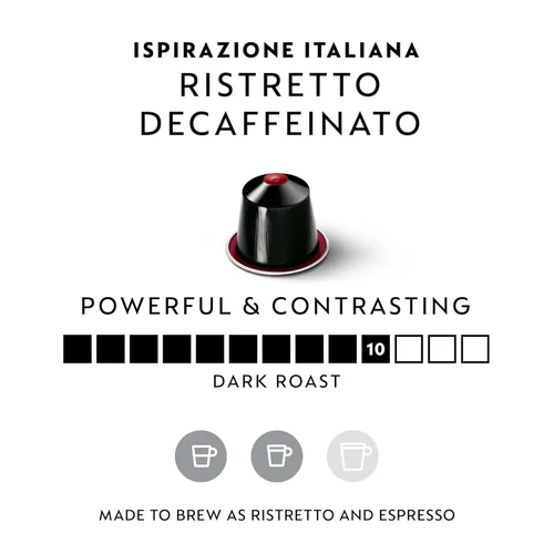 Vista 2 de Nespresso Original, Ristretto Decaffeinato Italiano, 50 cápsulas de espresso Cápsulas de café tostado oscuro, paquete de 1