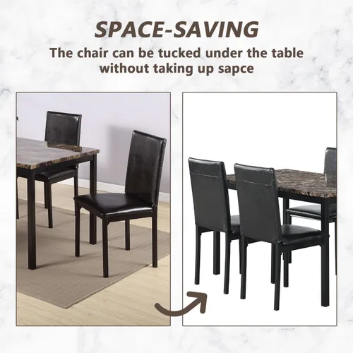 Vista 6 de Majnesvon Juego de mesa de comedor de cocina de 5 piezas para comedor, cocina, comedor, espacio compacto con mesa auxiliar de mármol sintético