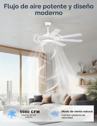 Vista 4 de 60'' White Ceiling Fan Without Lights for Indoor/Covered Outdoor Blanco
