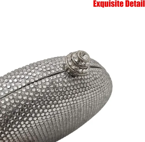 Vista 4 de HUANG ZHUANG Bolso de mano de cristal con forma de huevo, bolso de noche con diamantes de imitación para mujer, fiesta, boda, lindo bolso Egg