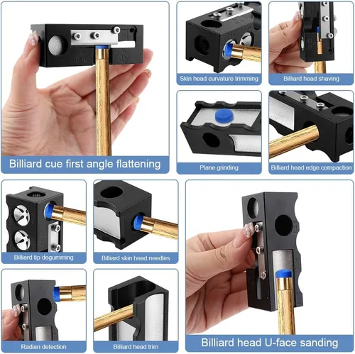 Vista 5 de Kit de herramientas moldeador de puntas de taco de billar, multifunción, raspador de punta de taco para dar forma y bruñido, accesorios de taco