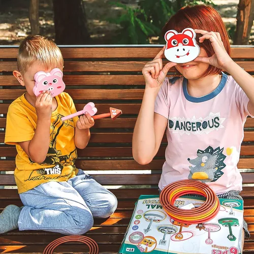 Vista 8 de Juego de juguetes de lanzamiento de anillos de animales para niños, 6 soportes y 36 anillos, para interiores y exteriores, fiesta, patio, actividad