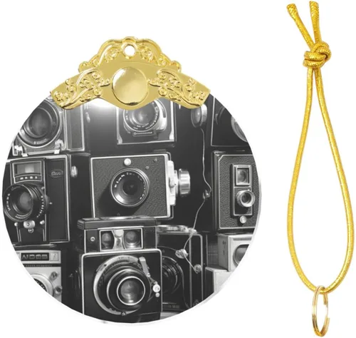 Vista 7 de Crystal Christmas Tree Ornaments Retro Cool Camera Collection Hanging Decoration with Gold Rope Christmas Round Glass Pendant Decor Xmas Tree