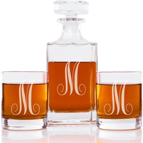 Vista 16 de Abby Smith Juego de decantador de whisky con inicial de estilo lujoso y vasos de rocas, letra A
