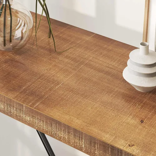 Vista 5 de HSH Estantería industrial de madera maciza de 6 niveles, color marrón Marrón desteñido