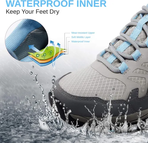 Vista 2 de CAMELSPORTS Zapatos de senderismo para mujer, impermeables, ligeros, antideslizantes, transpirables, para exteriores, para senderismo y caminar
