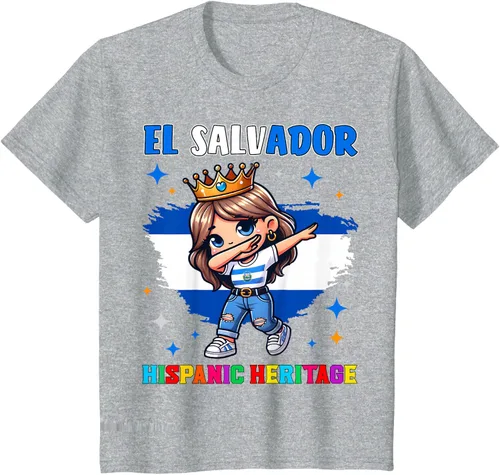 Vista 45 de Camiseta infantil El Salvador Dabbing Girl Hispanic Heritage Celebration, Negro