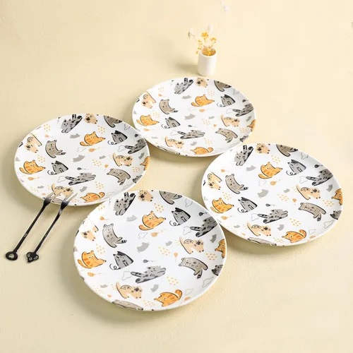 Vista 3 de Lindos platos de cerámica con diseño de animales pequeños, juego de 4 gatos pequeños, 8 pulgadas