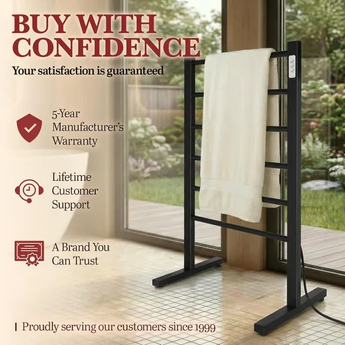Vista 4 de Ibiza Freestanding Towel Warmer, Black, Plug-in, 6 Bars