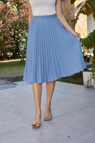 Vista 125 de GRACE KARIN - Falda plisada de gasa para mujer, con cintura alta y elástica, vuelo, corte acampanado y longitud por debajo de la rodilla