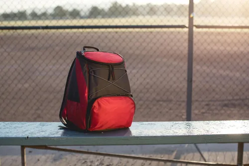 Vista 5 de ONIVA – a Picnic Time Brand Coca-Cola PTX mochila enfriadora, mochila térmica suave, bolsa de almuerzo aislada Emoji Coca-Cola - Rojo con Acentos