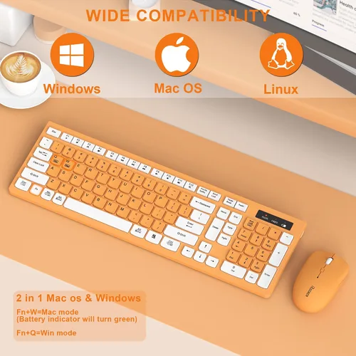 Vista 7 de Reccazr - Combo de teclado y mouse inalámbricos, teclado y mouse de tamaño completo 2.4G, inalámbrico, mouse ajustable de 3 DPI, teclado de doble